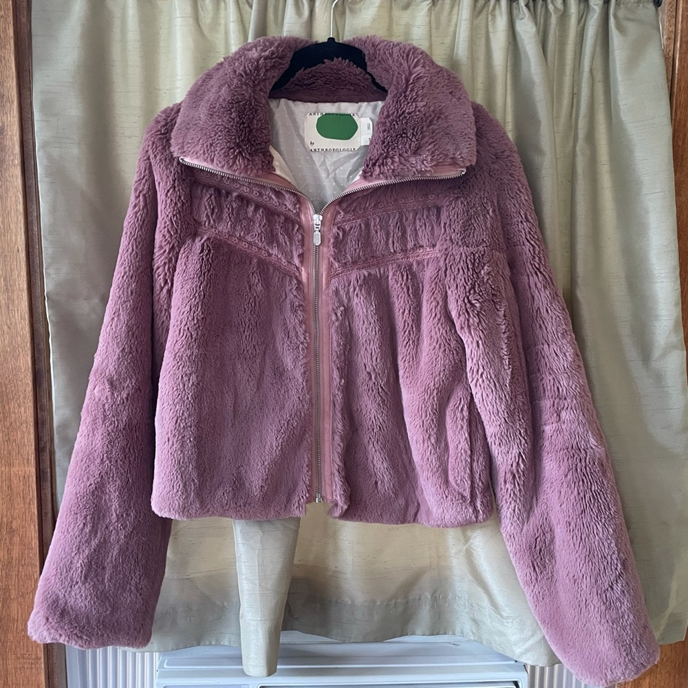 Anthropologie Pink Teddy Varsity jacket